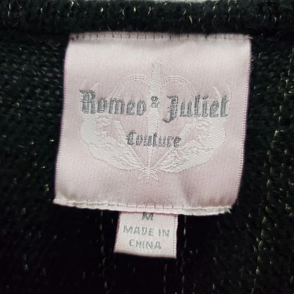 Romeo + Juliet Couture Black Silver‎ Metallic Thread Wool Knit V-Neck Sweater M - Picture 5 of 7